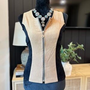 Vintage Two-Tone Black and Tan Zip-Up Women's Top